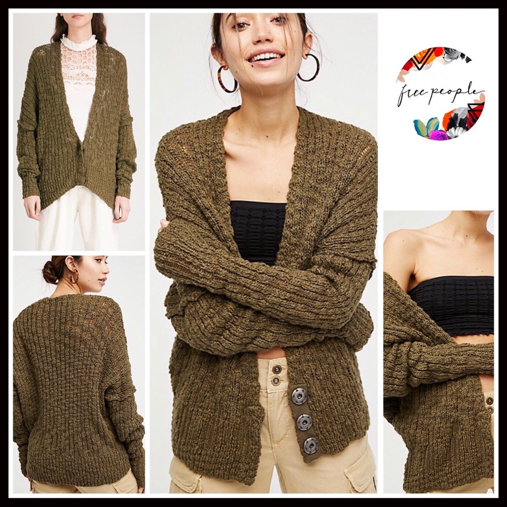 FREE PEOPLE CHUNKY KNIT OVERSIZED RIB CARDIGAN A2C - Picture 8 of 8